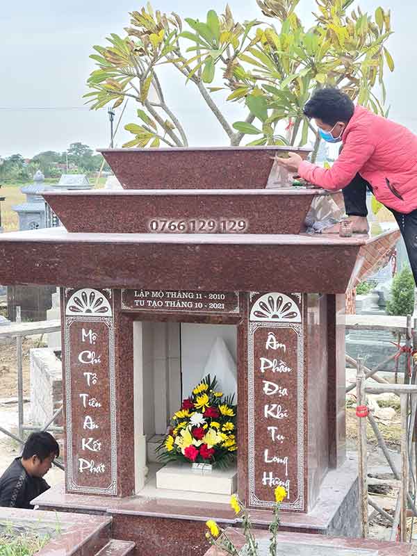 Thi công lắp đặt khắc câu đối lăng mộ tại Thái Bình